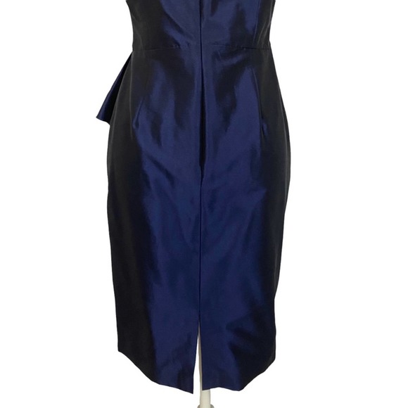 EVAN PICONE | Shiny Blue Violet Cap Sleeve Ruffle Evening Cocktail Sheath Dress - Picture 9 of 10